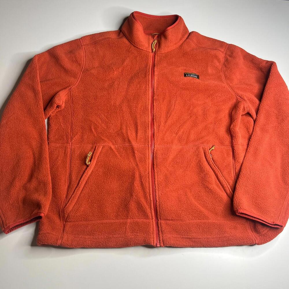 L.L. Bean Men’s Full Zip Fleece Jacket XL Regular Red Orange Outdoor Hiking Warm